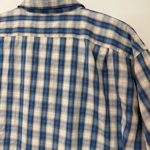 Filson Men's Shirt Button Front Short Sleeve Blue White Large Trail Fishing Hike - Picture 9 of 9